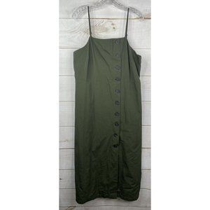 Who What Where Womens XL Shirt Dress Army Green Sleeveless Button Up NWT
